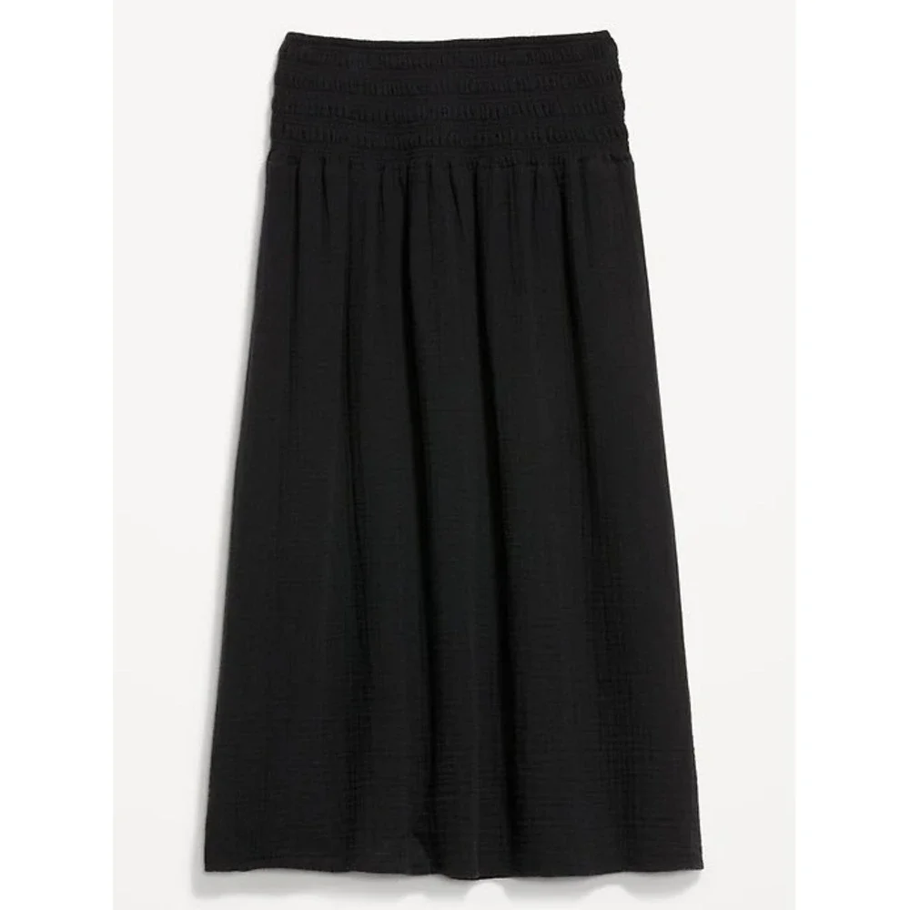 Old Navy Black Smocked Waist Cotton Gauze Maxi Skirt XL Relaxed Boho Flowy